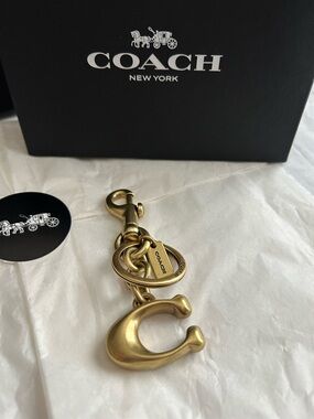 Coach Gold-Tone Brass C Charm Key Holder Charm-  Includes Coach Gift Box